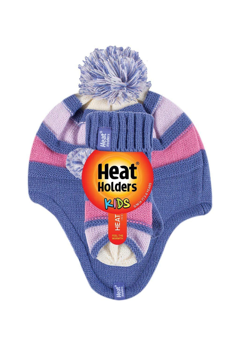 قبعة تغطي الأذن مع قفاز للبنات 3-6 سنوات - أزرق مع وردي