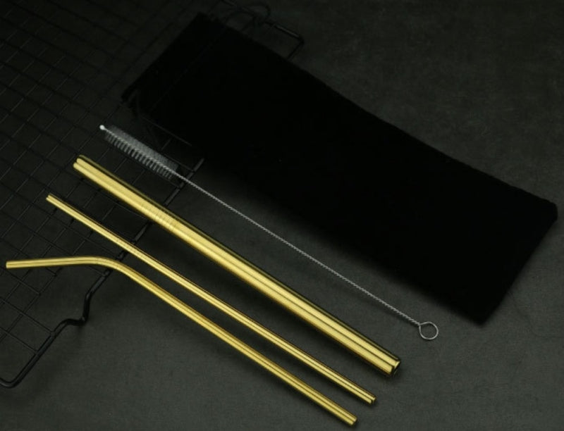 طقم مصاص معدني ٣ قطع - ذهبي