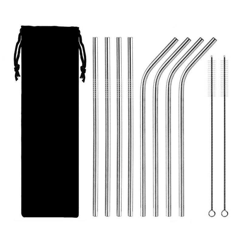 طقم مصاص معدني ٨ قطع - فضي