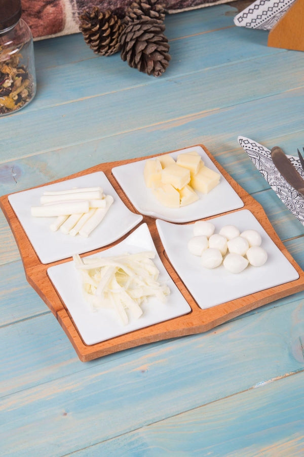 طقم افطار من الخشب والبورسلان