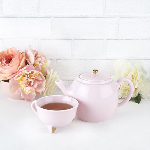 طقم شاي لشخص واحد باللون الوردي