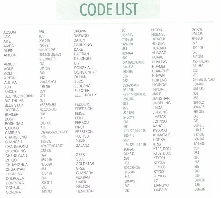 ريموت كنترول للمكيفات مع اضاءة