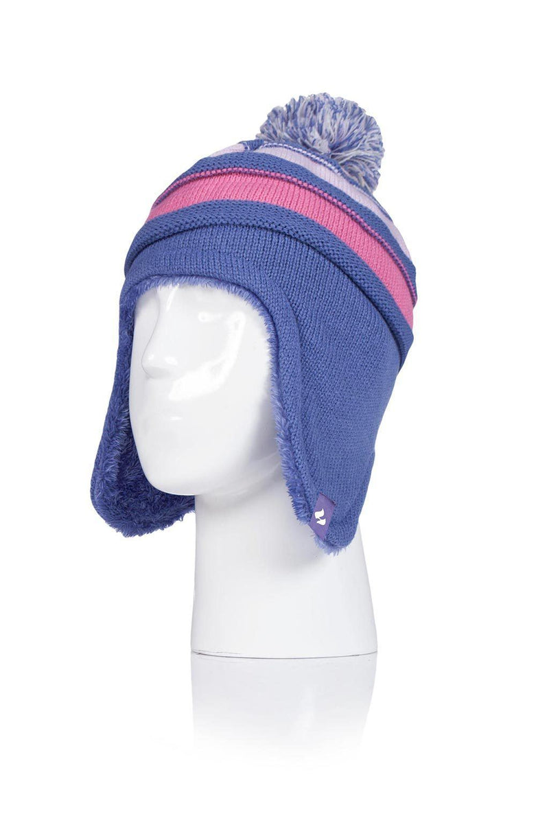 قبعة تغطي الأذن مع قفاز للبنات 3-6 سنوات - أزرق مع وردي